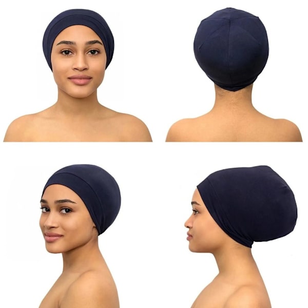 Blødt stretch satin hætte foret Sovende Beanie Hat NAVY BLUE navy blue