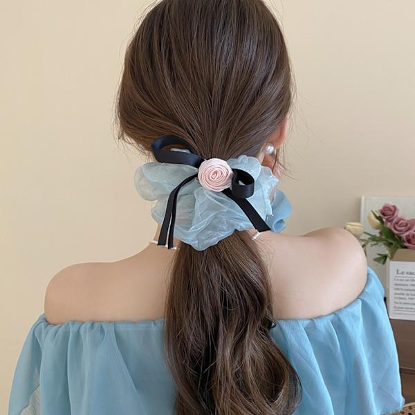 Cloth Rose Hair Tie Sløyfe Rose Elastisk Hårring BLÅ Blue