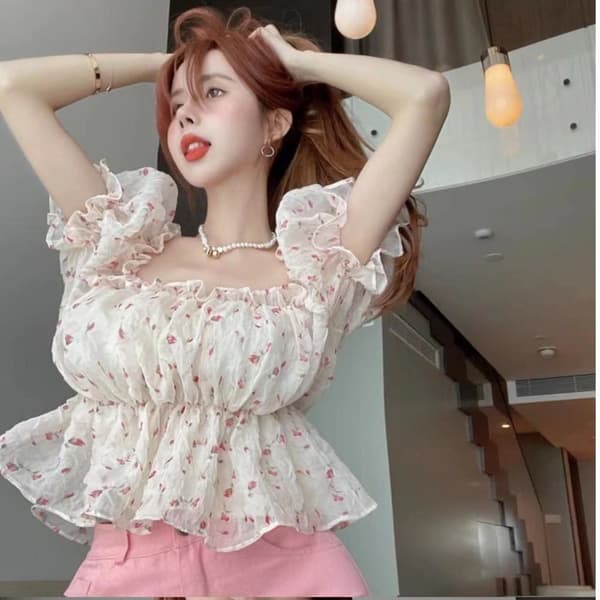 Blomstret skjortebluse M M