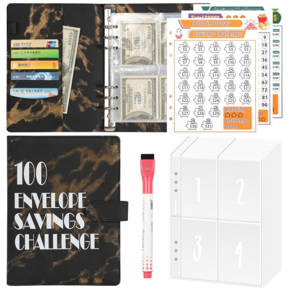 100 Days Savings Challenge Saving Challenge Binder BLÅ Blue
