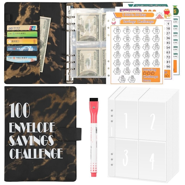 100 Days Savings Challenge Saving Challenge Binder GRÅ Grey