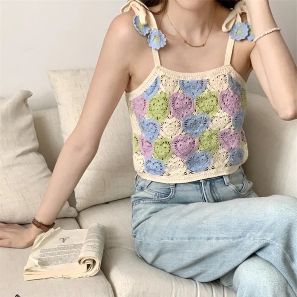 Stickad Väst Toppar Cropped Top BLÅ LITEN LITEN blue small-small