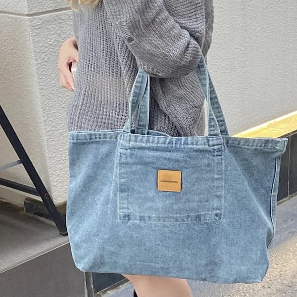 Denim-kassi, painettu kangaskassi MUSTA black