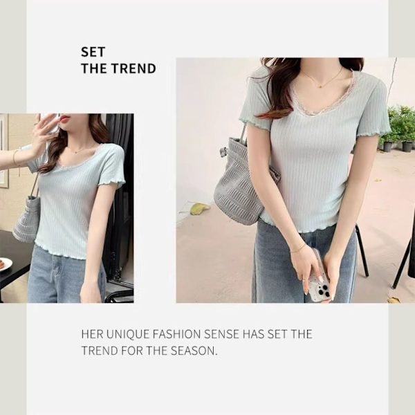 Naisten lyhythihainen T-paita Lace Edge Pusero VALKOINEN L White L
