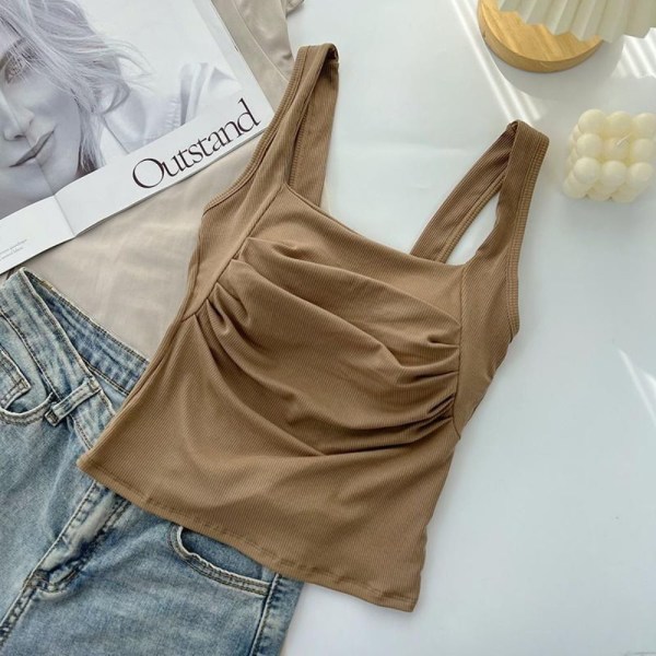 Fransk vintage seler Korset Top KHAKI khaki