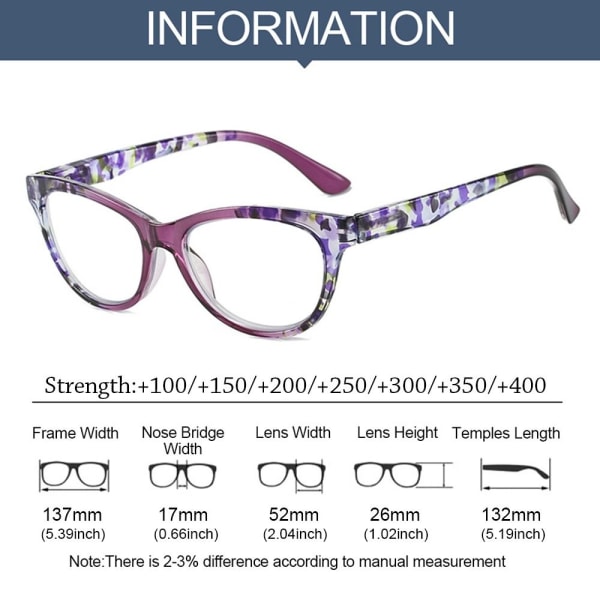 Anti-blåt lys læsebriller Firkantede briller LILLA Purple Strength 300
