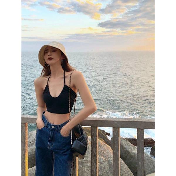 Halter Top Crop Top RØD L Red L