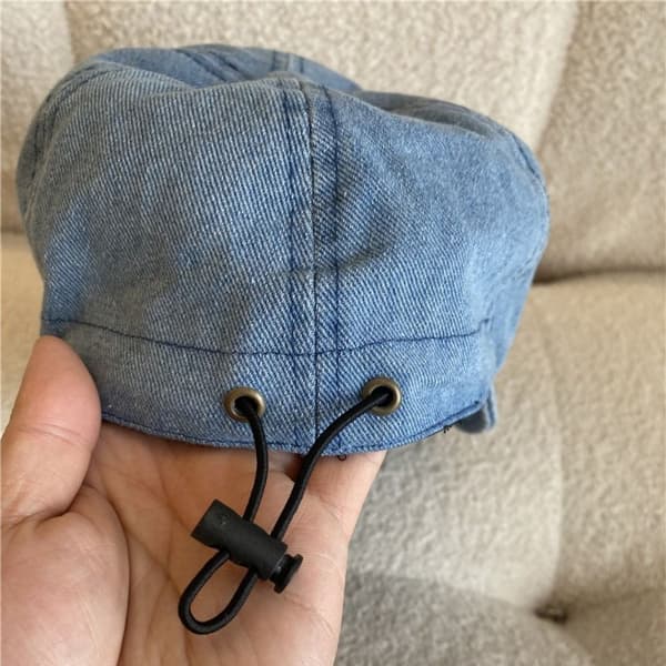 Rosettbroderad Solhatt i Denim, Blå Blue