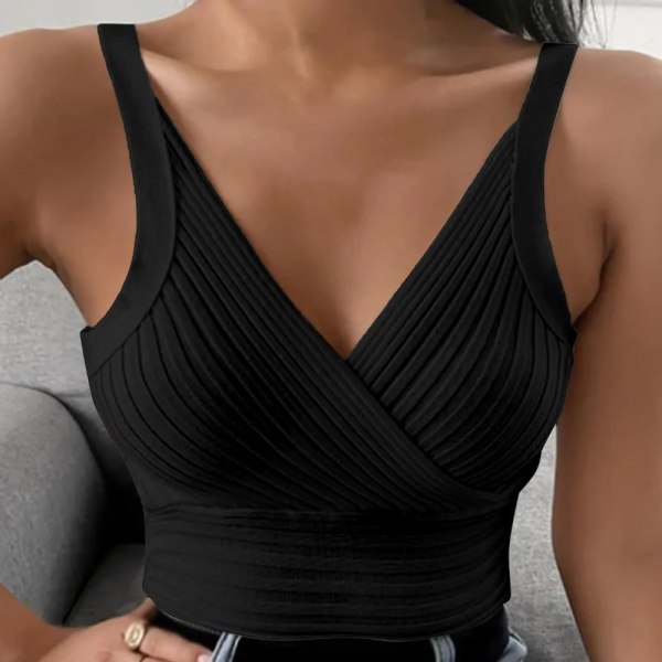Dame ensfarvede stropper strikkede toppe SORT Black