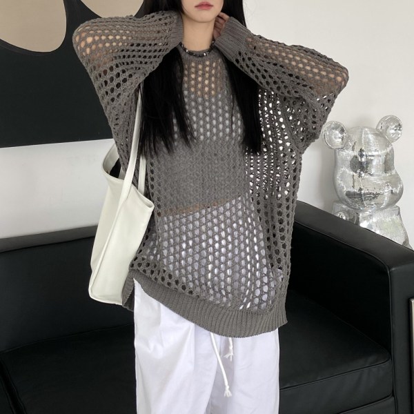 Hollow Out Bluser Strikoverdele SORT Black