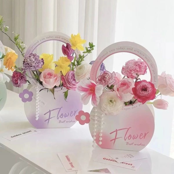Sammenfoldelig blomsterkasse Buketindpakningskasse LILLA Purple