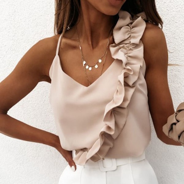 Dame Camisole Ruffle Bluser BEIGE XL XL Beige XL-XL