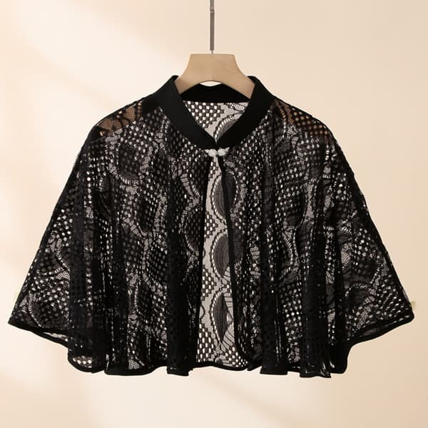Rose Jacquard Polyester Sjal med Solbeskyttelse, SORT Black