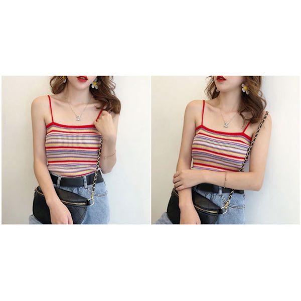 Rainbow Striped Top Neulottu Sling RED Red