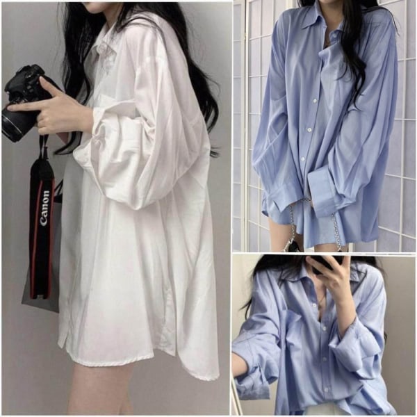 Damebluse Chiffonbluse BLÅ L Blue L