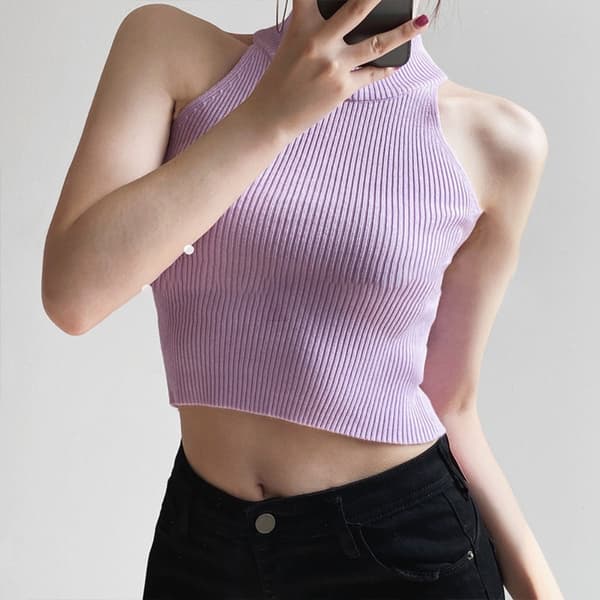 Casual Mode Crop Top Ytterkläder Basic Linne LILA Purple