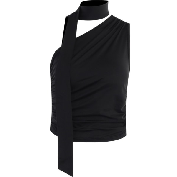 Vintage ærmeløs Crop Top diagonal skuldervest SORT M Black M