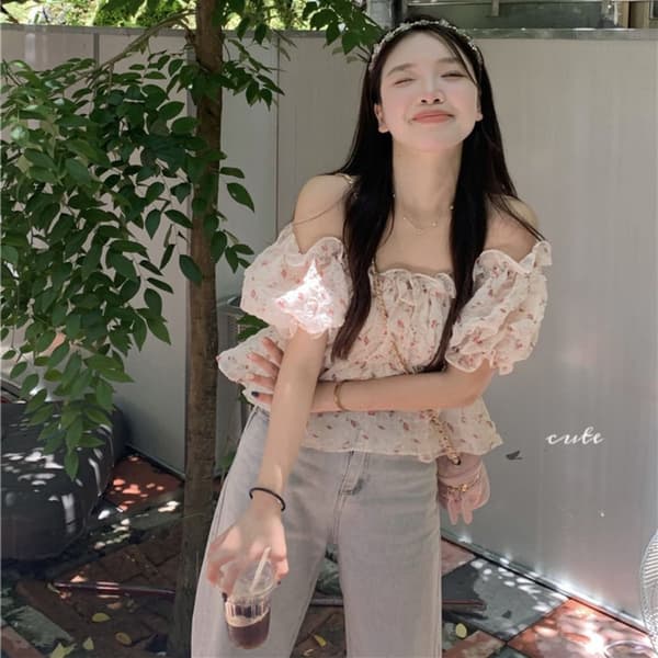 Blomstret skjortebluse M M