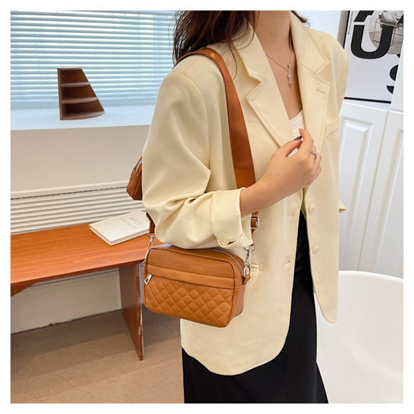 Mini Quiltad Crossbody-väska Casual Axelväska BRUN brown