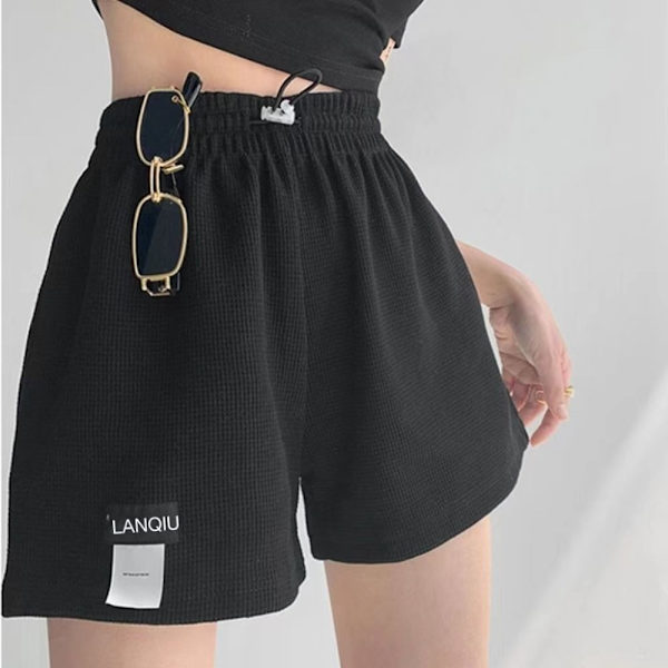Dame vaffelshorts Højtaljede sportsshorts SORT M black M