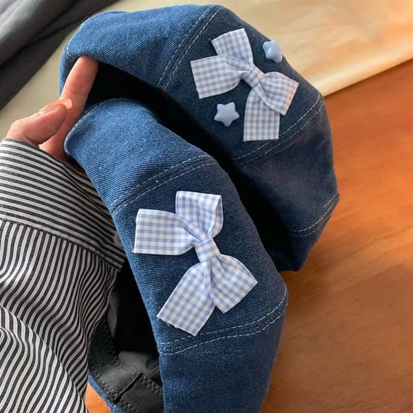 Denim Baskerhatt Målarhatt BLÅ ROSETT blue bow-bow