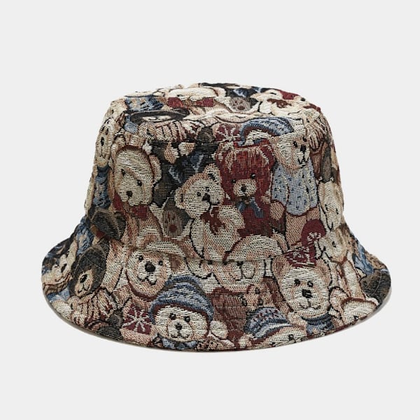 Söt liten björn Print Hat Flat Top Fisherman Hat Summer