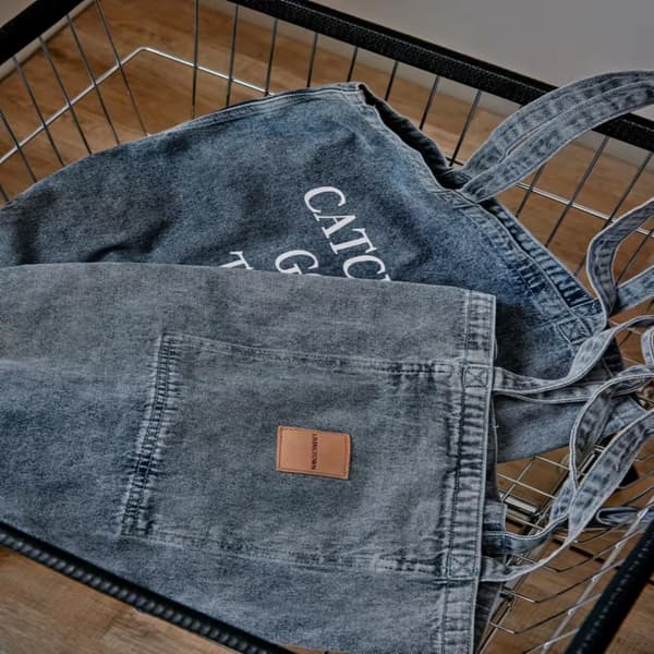 Denimtaske med trykt lærredstaske BLÅ blue