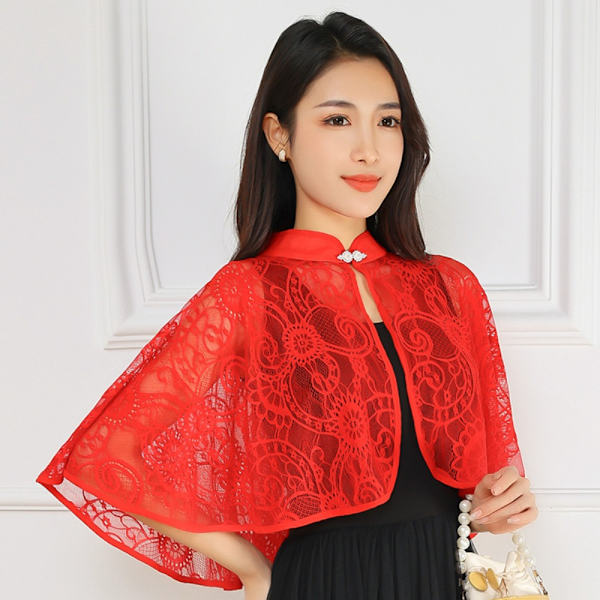 Rose Jacquard Polyester Sjalar Solskyddssjal RÖD Red
