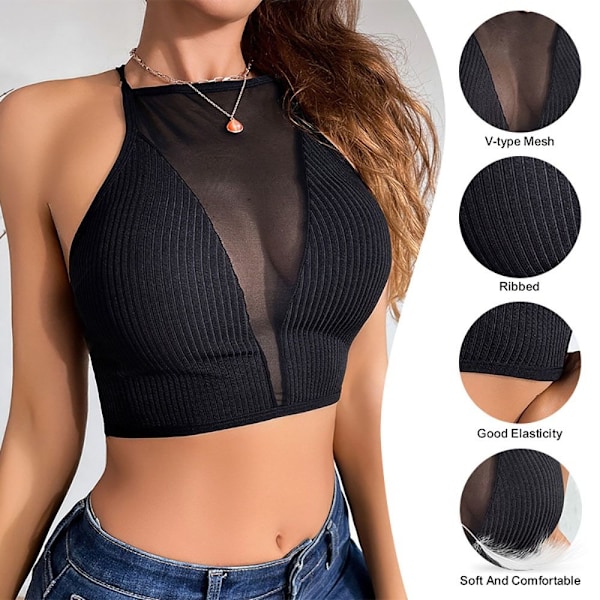Sexy tanktopp ermeløse kamisoler SVART L Black L