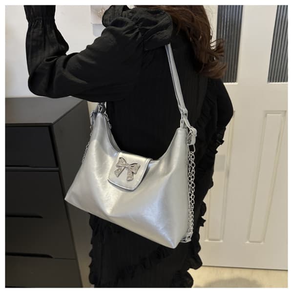 Bow Handväska Tote Bag VIT White