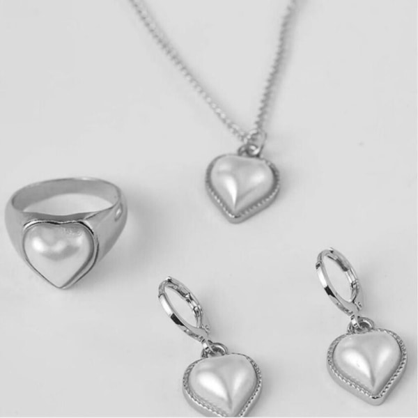 Pearl Jewelry Set Heart Ring SILVER silver