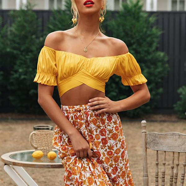 Kortærmede Crop Tops RED M Red M