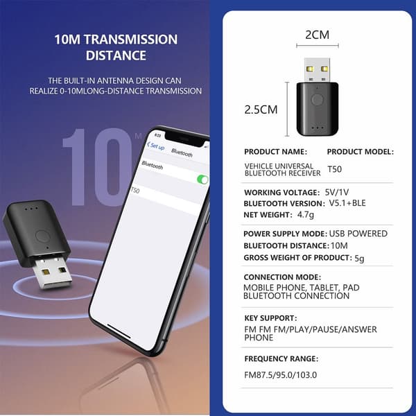 Bil Bluetooth 5.1 Bluetooth Sender & Mottaker Audio Mottaker