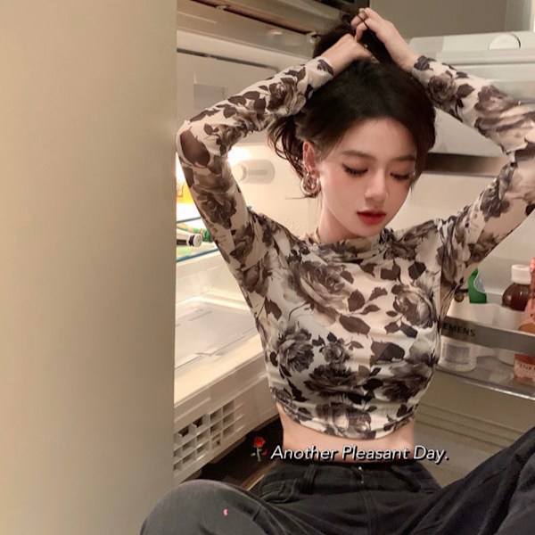 Pitkähihainen T-paita Vintage Hottie Cropped Tops KHAKI Khaki