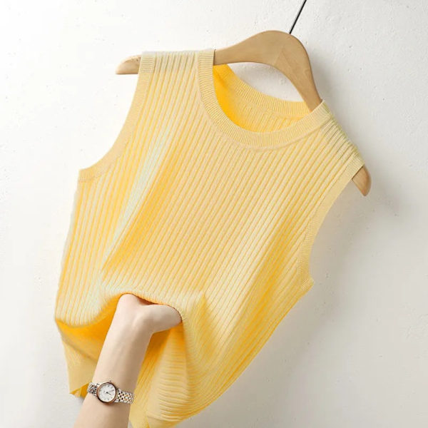 Bluse med o-hals Ermeløs bluse GUL yellow