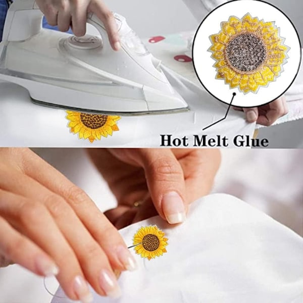 Broderede strygelapper Solsikke Daisy Patch Sy på