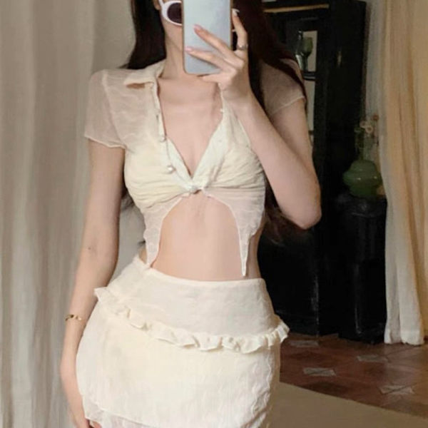Lace Up Bikinis Set Sommarbaddräkt BEIGE XL beige XL