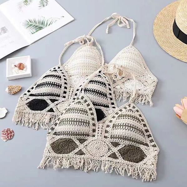 Broderi Stickad Topp Linne APRIKOS apricot