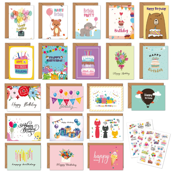 Gratulerer med bursdagskort Multipack hilsenpakke med konvolutter Birthday Card Set