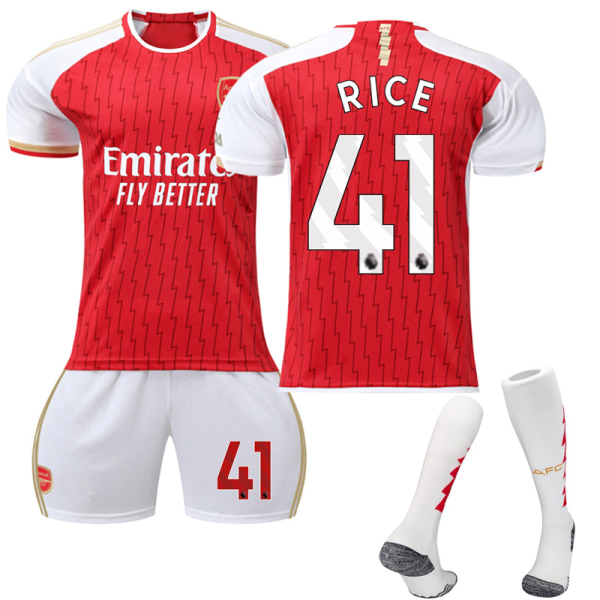 2023-2024 Arsenal Home Kids Football Kit with Socks No. 41 Rice 24