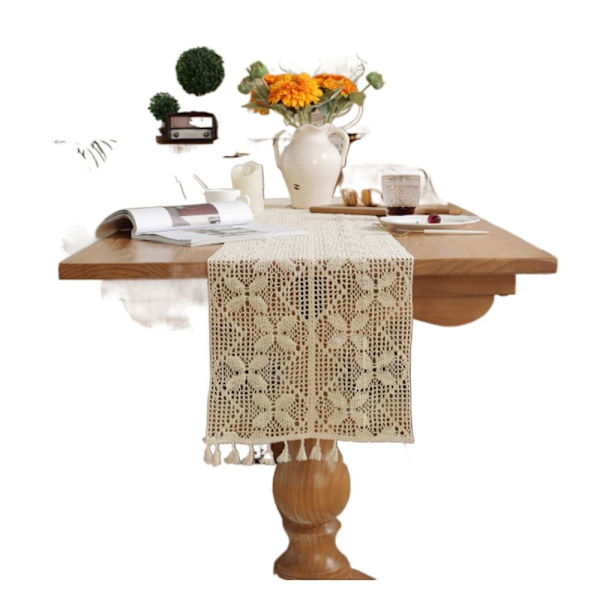 Heklet blondebordløper Boho bomullsbordløper STIL 3 style 3