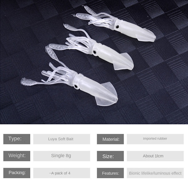 4 kpl Lifelike Luminous Octopus Soft Bait Squid Glow Fishing 4pcs