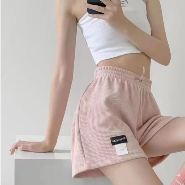 Naisten vohvelishortsit korkeavyötäröiset urheilushortsit PINK L pink L