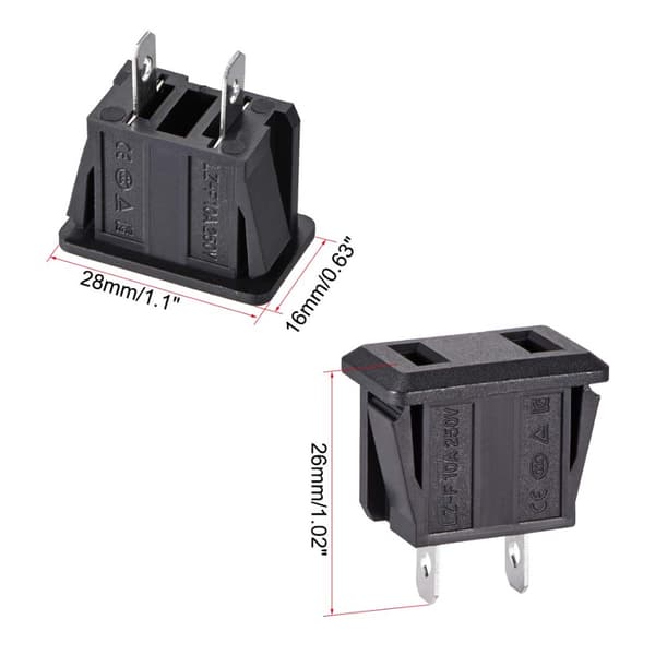 6 stk. strømstik 2 ben panelmonteret stikadapter IEC-modul