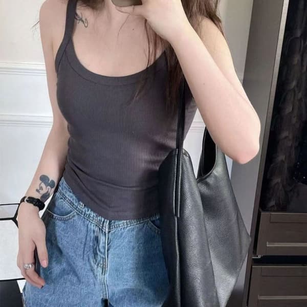 Crop Top Sommer Topp MØRKEGRÅ Dark Grey