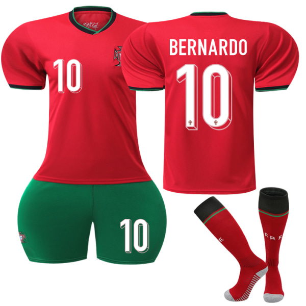 UEFA Euro 2024 Portugal Hemma Barn Fotbollströja Nr 10 Bernardo Adult XXL