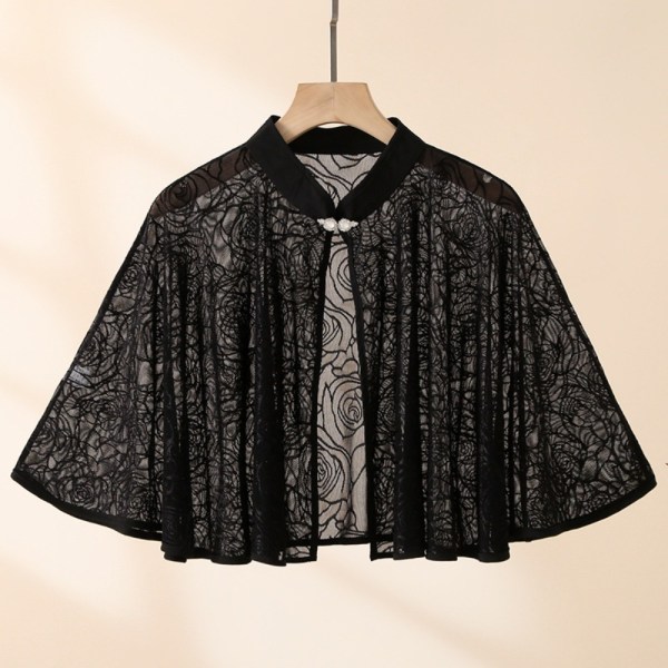 Rose Jacquard Polyester Sjalar Solskyddssjal SVART Black