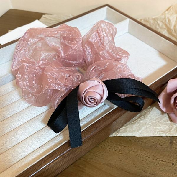 Cloth Rose Hair Tie Sløyfe Rose Elastisk Hårring ROSA Pink