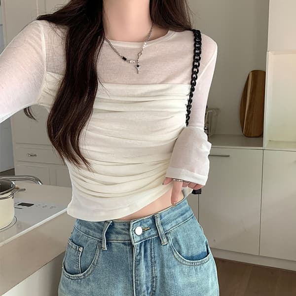 Langærmet Cropped Top LYSEGRØN S Light green S