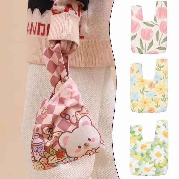 Strik Håndtaske Tote Bag GRØN BLOMST BLOMST green flower-flower